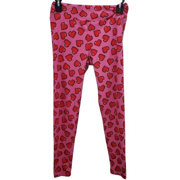 LuLaRoe Women's Hot Pink‎ Red Nerd Geek Pixel Heart Gamer Girl Leggings One Size - Picture 1 of 5